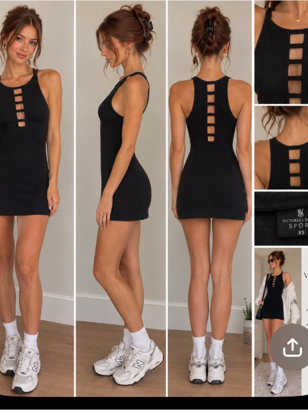 Victoria's Secret Sport Black Ribbed Ladder Cutout Mini Dress 2016-2018 new